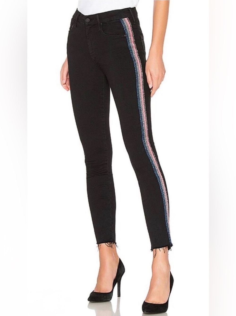 Mother High Waisted Looker‎ Ankle Fray jeans in Guilty Glitter Racer size 29